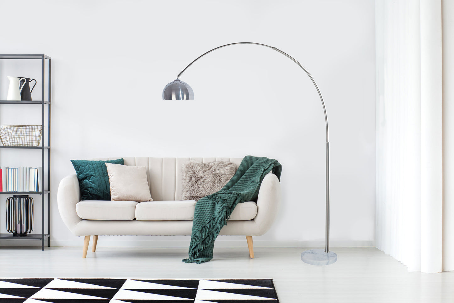 81-Inch Steel Modern Arch Floor Lamp with Marble Base, Adjustable Arch, In-Line Switch Brushed Nickel