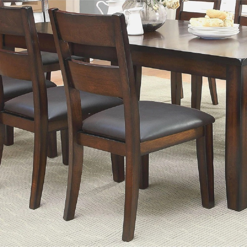 Solid Wood Dining Chairs Set of 2, Transitional, Padded Leatherette, Ladder Back, 19.25W x 39.25H, Dark Cherry