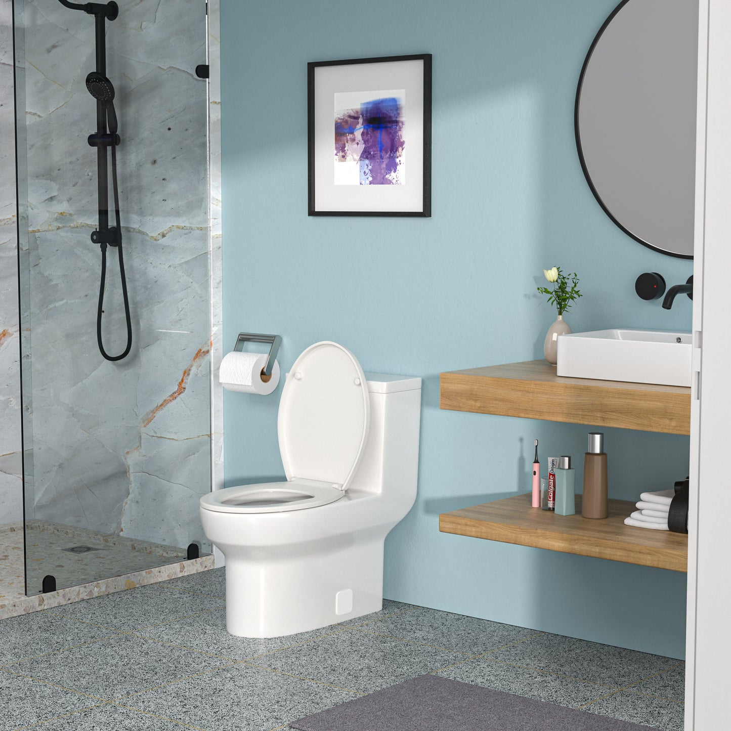 Modern Ceramic One-Piece Toilet with Soft-Close Seat and Efficient Siphon Flush