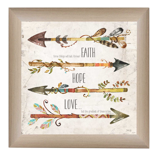 Faith Hope Love Wall Art Print - Ready-to-Hang MDF Framed Poster, 14 x 14 in, Beige Frame