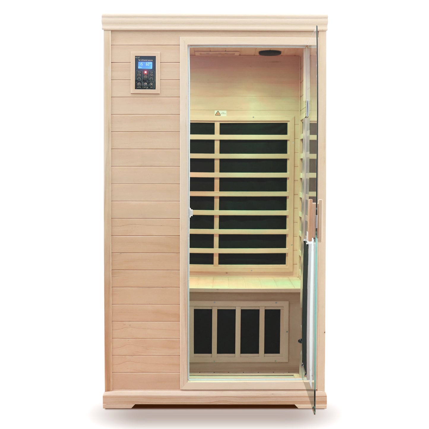Two-Person Far-Infrared Hemlock Indoor Sauna with 9 Heating Panels, LCD Touch, Bluetooth, 1750W - Natural