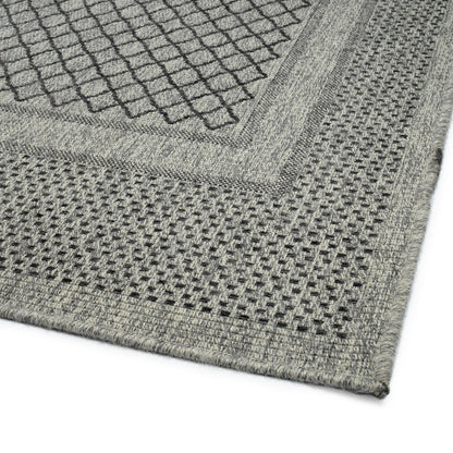 7'10" x 10' Indoor/Outdoor Area Rug, Polypropylene, High-Low Textured Geometric Southwestern Modern, UV-Stable Charcoal