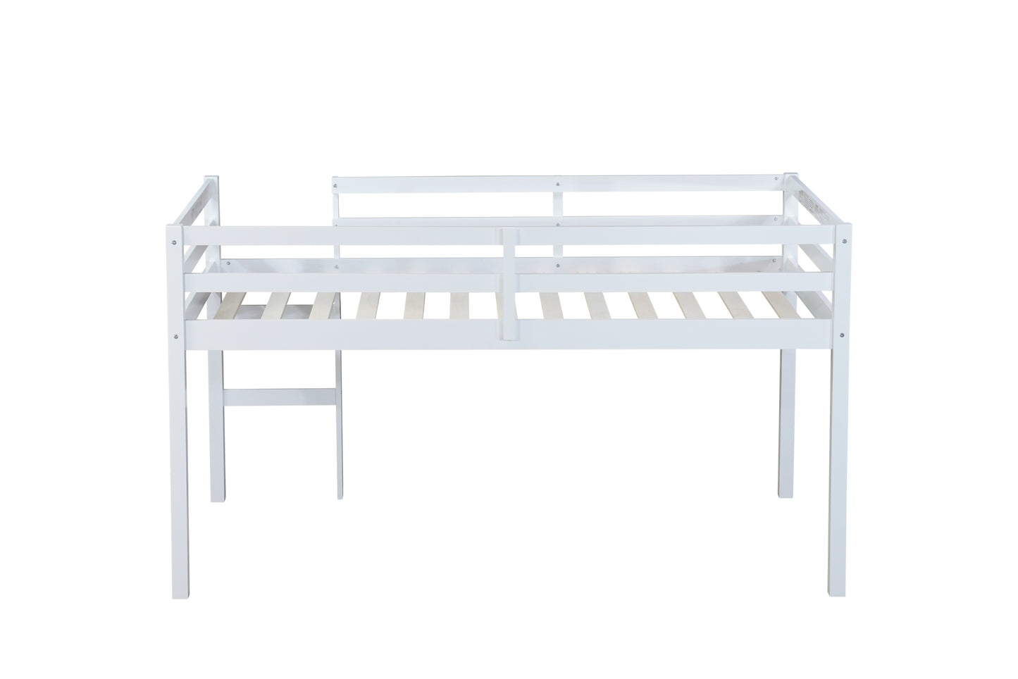 Contemporary Rubber Wood Twin Loft Bed with Ladder and Spacious Storage, White Finish