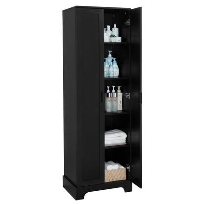 Elegant Black Storage Cabinet with Adjustable Shelves for Bathroom and Office