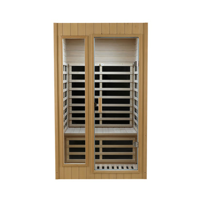 Two-Person Far Infrared Indoor Sauna Room with 1500W, 5 Heating Panels, LCD, Bluetooth Natural Wood