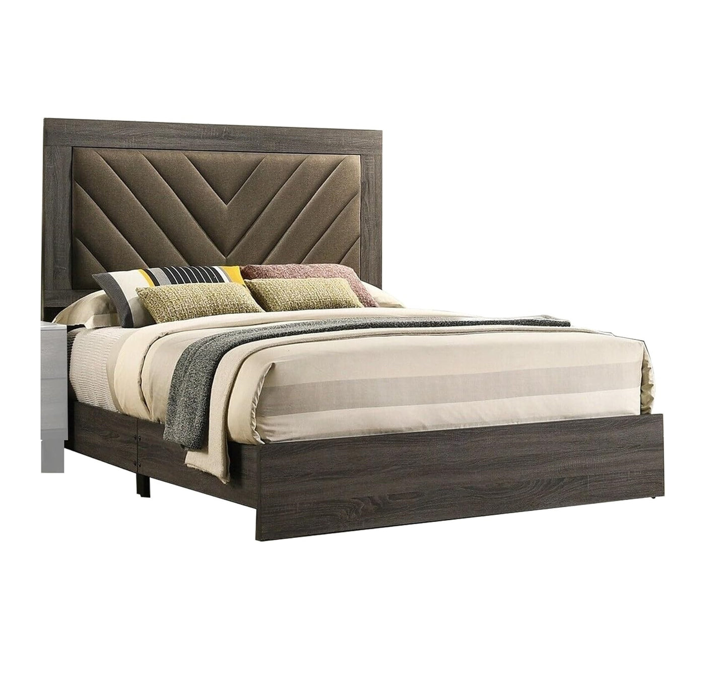 Elegant Gray Upholstered Queen Bed Frame with Rubberwood Construction and Stylish Headboard
