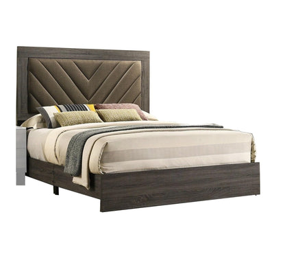 Elegant Gray Upholstered Queen Bed Frame with Rubberwood Construction and Stylish Headboard