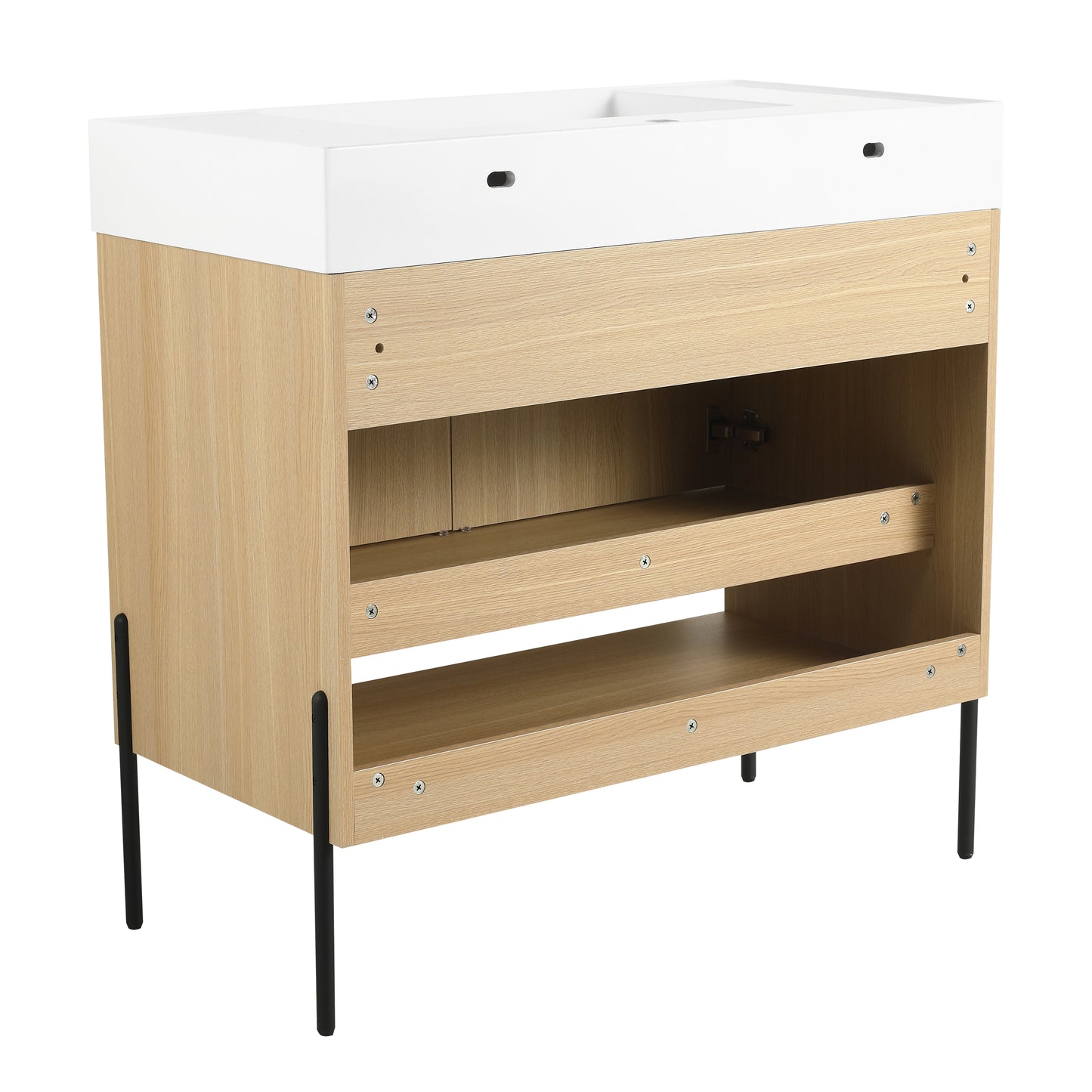 36" Modern Oak Bathroom Vanity Set with Easy-Clean Resin Sink and Multi-Layer Solid Wood Cabinet