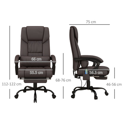 Brown High-Back Massage Office Chair with Remote Control, Adjustable Height, Reclining Footrest, and 6-Point Vibration System