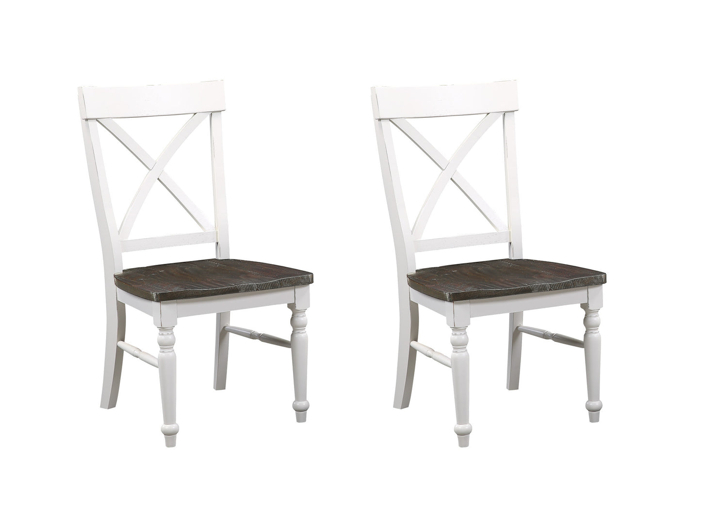 Solid Wood Dining Chairs, Country Style, 2-Pack, 20W x 24D x 40H, Easy Assembly, Brown and White