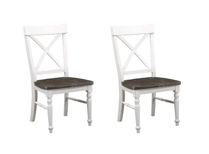 Solid Wood Dining Chairs, Country Style, 2-Pack, 20W x 24D x 40H, Easy Assembly, Brown and White