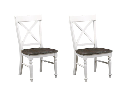 Solid Wood Dining Chairs, Country Style, 2-Pack, 20W x 24D x 40H, Easy Assembly, Brown and White