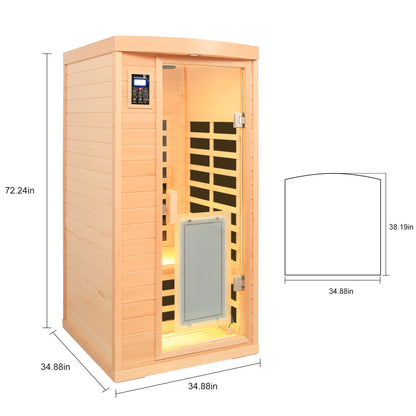 1-Person Hemlock Far-Infrared Indoor Sauna with Front-Door Heating Panel, Low EMF, Bluetooth Natural