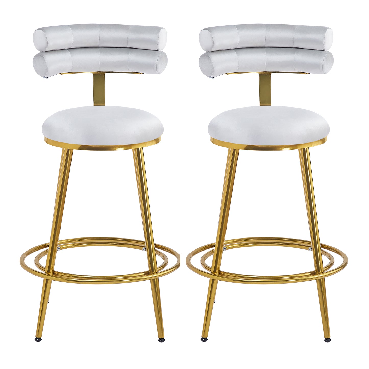 27.65'' Modern Counter Stools Set of 2,Light gray velvet Counter Stools with iron Frame,Soft back and cushion,Footrest,suitable for Kitchen/Bedroom/Dining Room