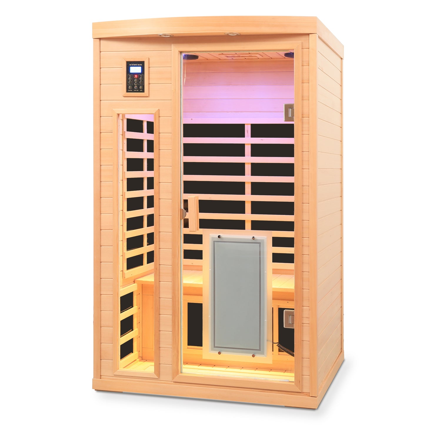 Two-Person Hemlock Far-Infrared Sauna with FrontDoor Heating Panel, Low EMF, LCD, Bluetooth, Natural