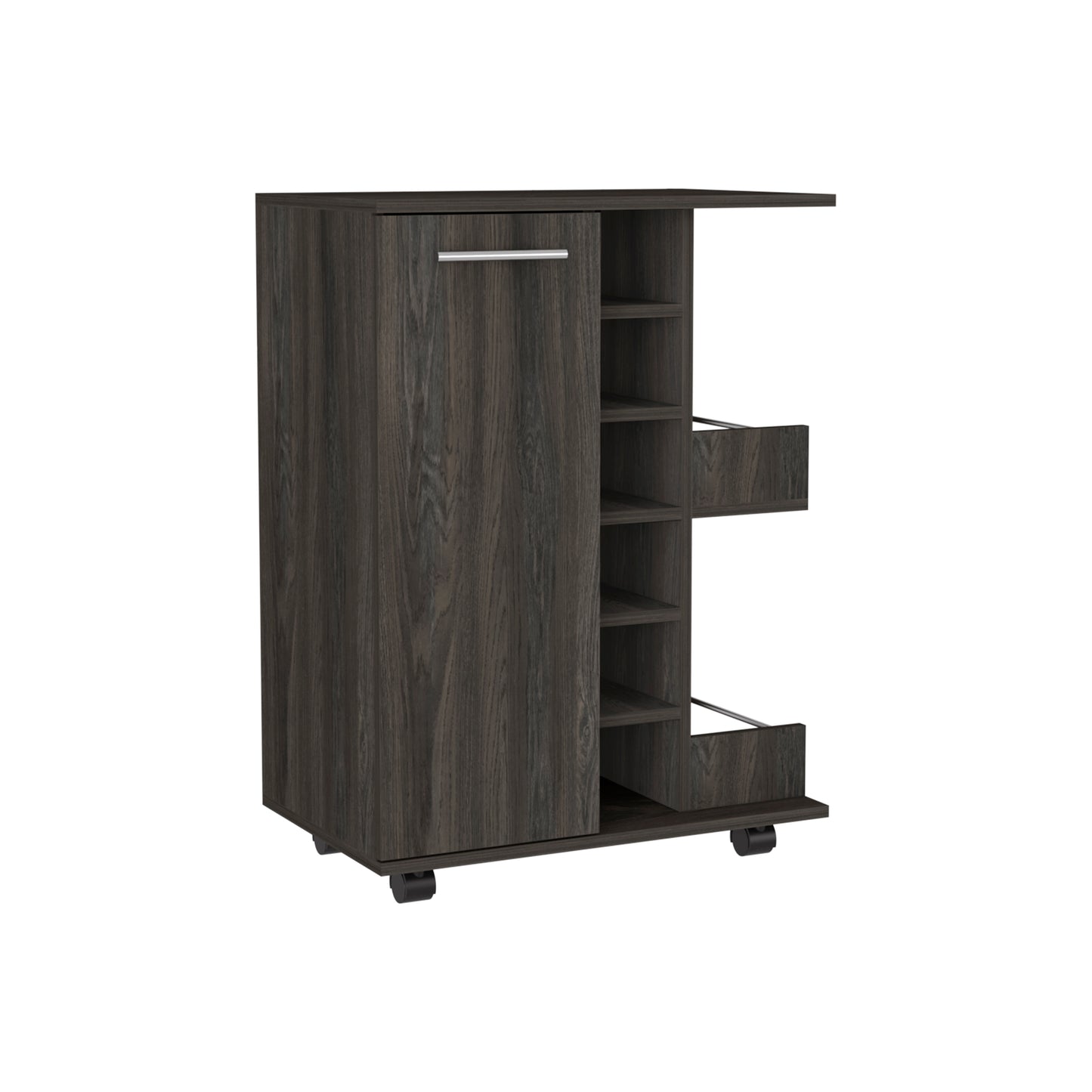 Espresso Finish Bar Cart With Four Casters And Storage