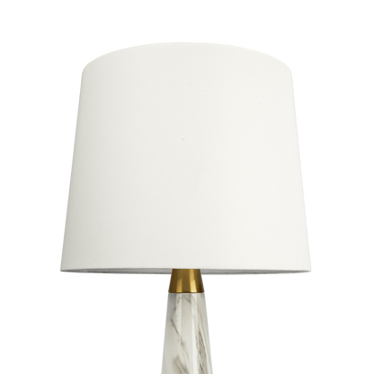 Table Lamp with On/Off Switch, Faux Marble Base, Fabric Shade, 14x14x25 in, Ambient Lighting, White