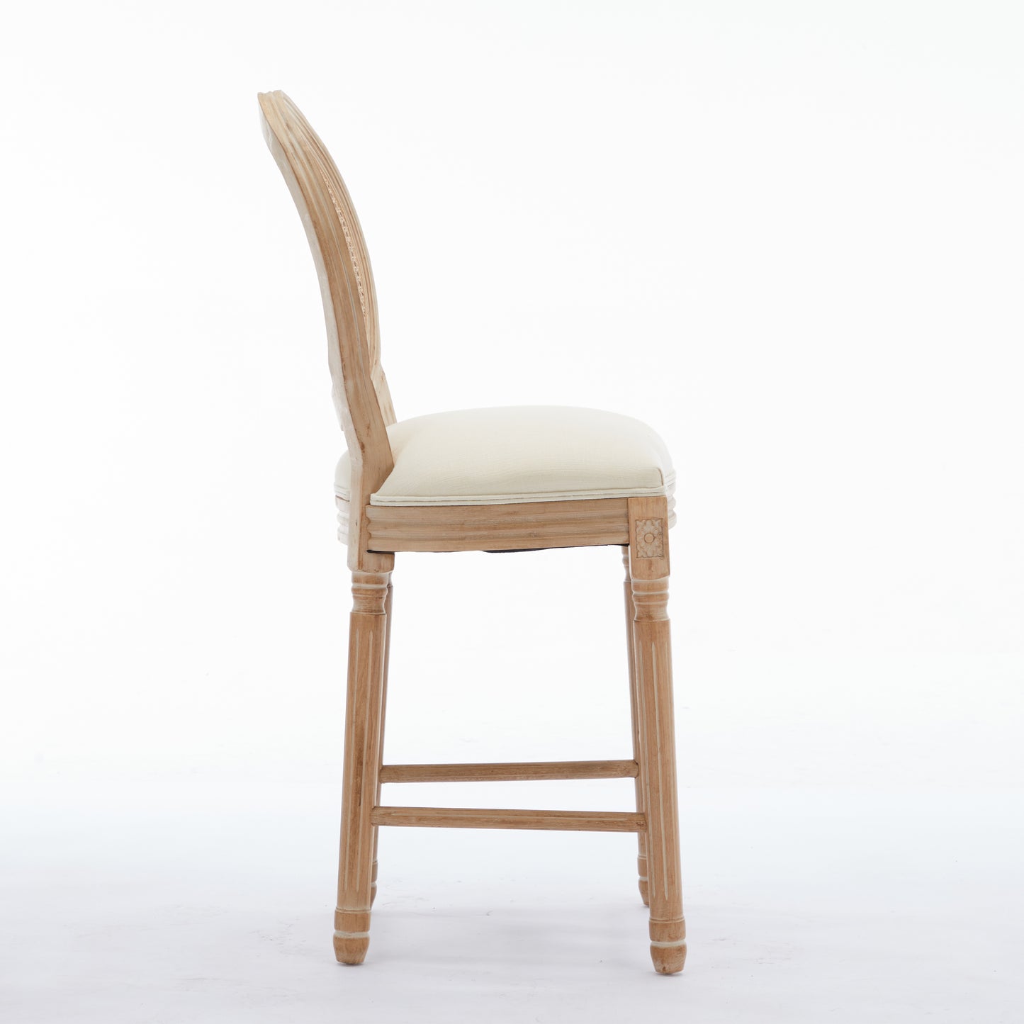Solid Wood Bar Stools Set of 2 Beige Upholstered Seating
