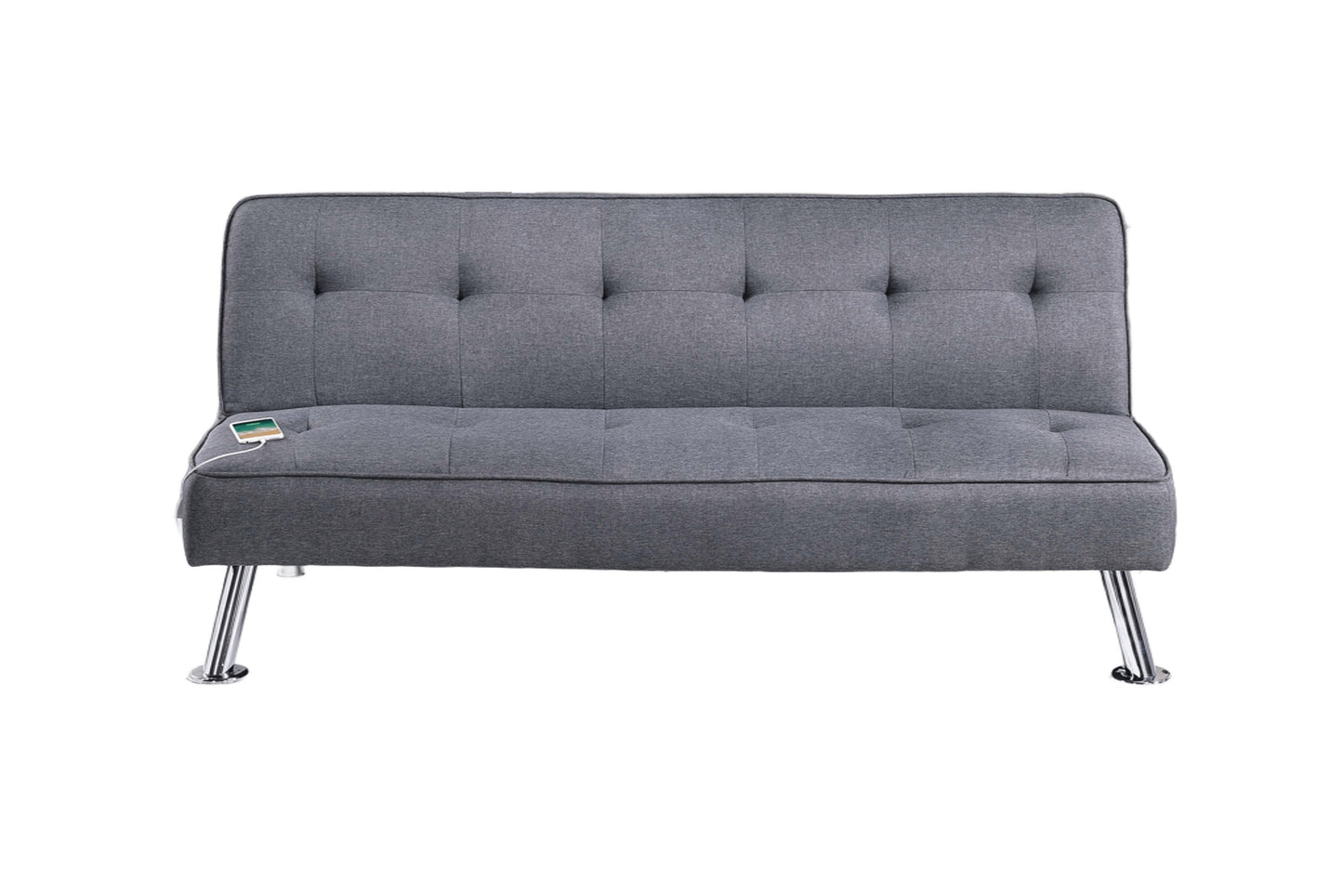66-Inch Convertible Sofa with USB, Tufted Polyfiber Upholstery, Metal Legs, 2-Seat Couch Blue Gray