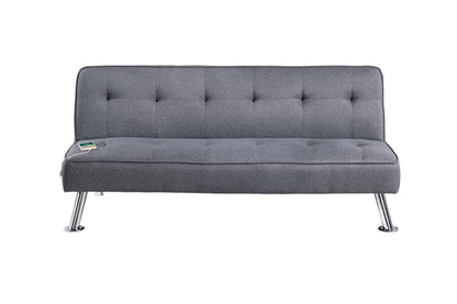 66-Inch Convertible Sofa with USB, Tufted Polyfiber Upholstery, Metal Legs, 2-Seat Couch Blue Gray