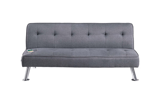66-Inch Convertible Sofa with USB, Tufted Polyfiber Upholstery, Metal Legs, 2-Seat Couch Blue Gray