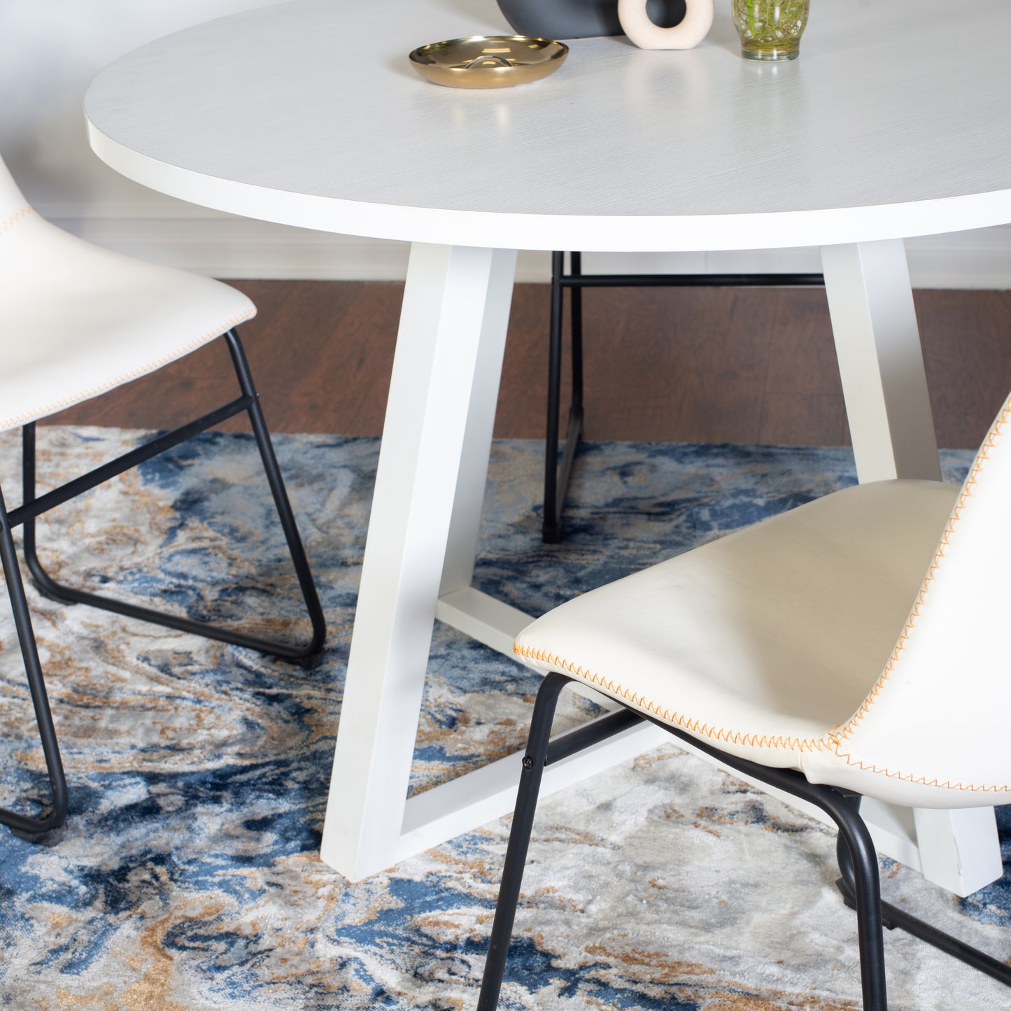Round Dining Set 3 Piece Trestle Table And 2 Chairs White