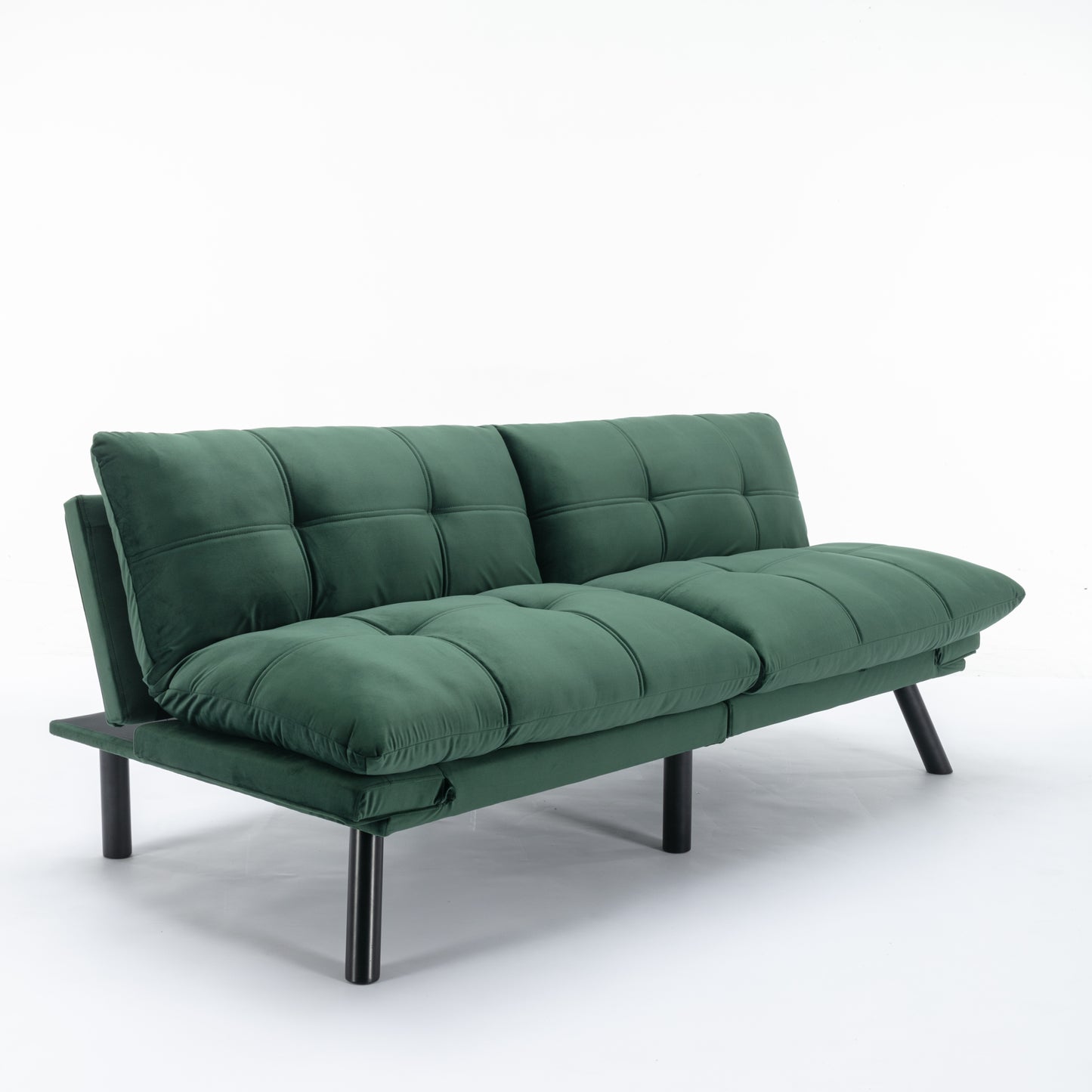 2-Seater Convertible Sofa Bed with Adjustable Backrest and Armrests, Foam Upholstery, Pine Frame Emerald