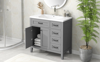 36-Inch Grey Bathroom Vanity Set with Ceramic Sink and Storage Drawers