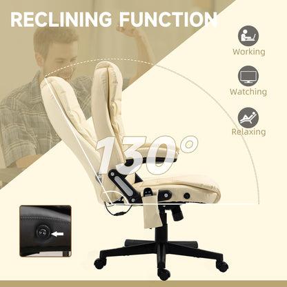 Beige High Back Massaging Office Chair with Heated Recline and Remote Control, 6 Vibration Points