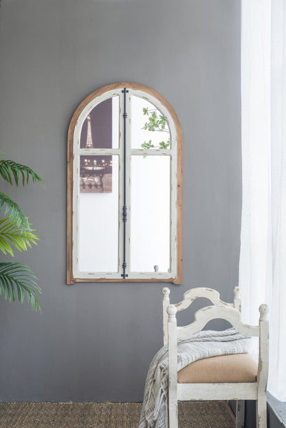 Carina Arched Window Frame Wall Mirror - 27.5" x 48" Distressed White Finish