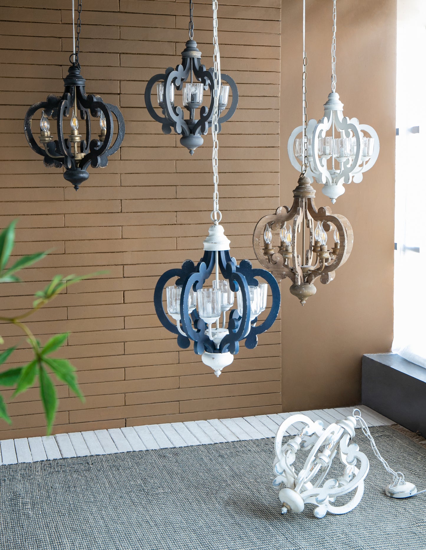 Farmhouse 6-Light Wood Chandelier Pendant with Adjustable Chain for Dining Room and Entryway Cream Finish