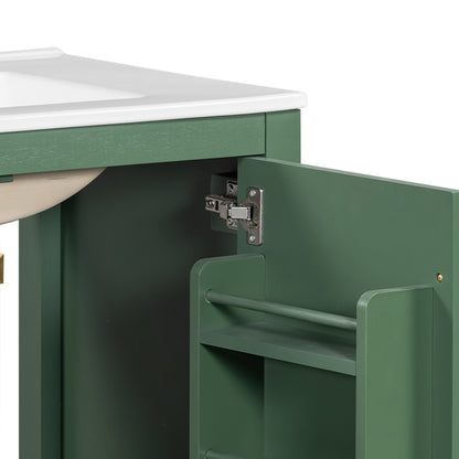 30" Elegant Green Bathroom Storage Vanity with Integrated Undermount Sink and Soft-Close Features