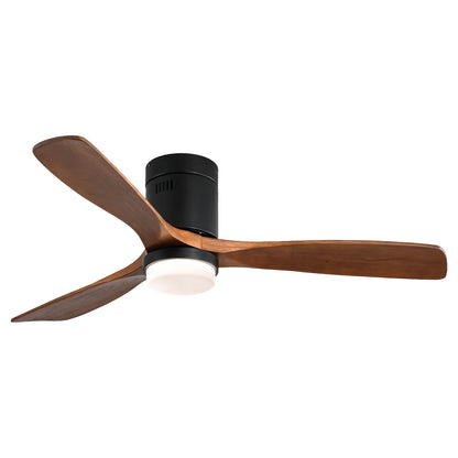 52-Inch Indoor Ceiling Fan with Light, Remote, 6-Speed DC Motor, Reversible Solid Wood Blades - Walnut