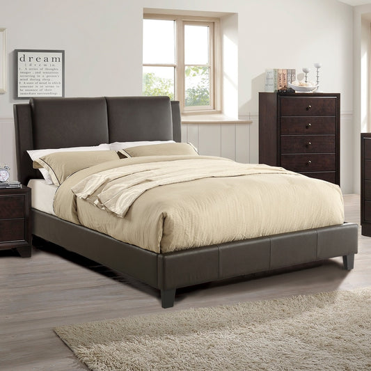 Luxurious Brown Faux Leather Queen Bed Set with Two-Panel Headboard for Modern Bedrooms
