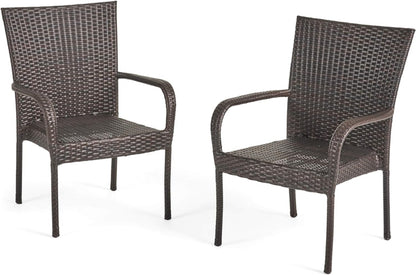 Two Piece PE Rattan Stacking Chairs With Iron Frame For Outdoor Patio Dining And Balcony Space Saving Set Brown
