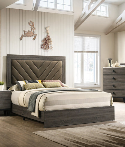 Elegant Gray Upholstered Queen Bed Frame with Rubberwood Construction and Stylish Headboard