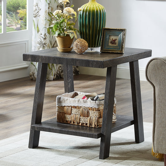 Contemporary End Table with Shelf, 24W x 22D x 23H, Wood Veneer, Living Room Side Table, Charcoal Finish