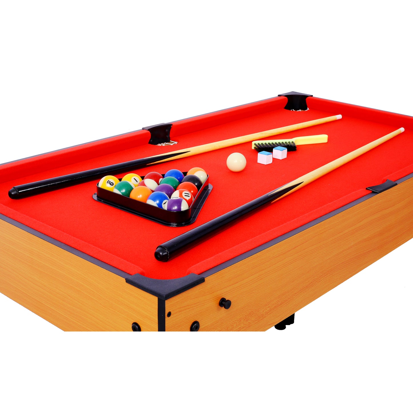 5-in-1 Game Table: Billiards, Ping Pong, Foosball, Basketball, Push Hockey; 43x24x32 in MDF+Steel Brown/Red