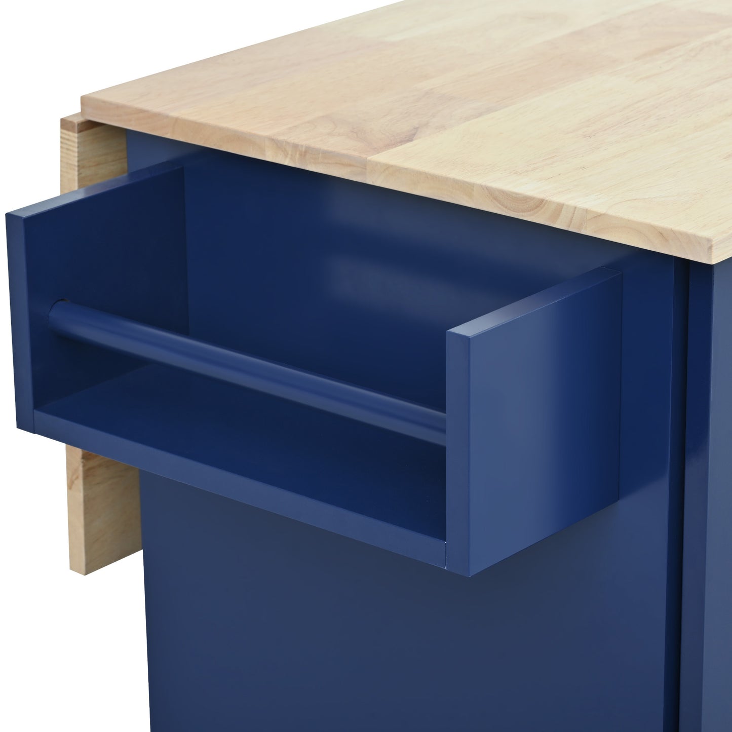 Versatile Rolling Kitchen Cart with Drop Leaf - Sturdy Solid Wood Top, Locking Wheels & Ample Storage (Dark Blue)
