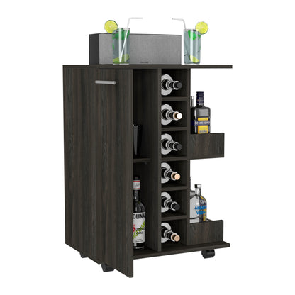 Espresso Finish Bar Cart With Four Casters And Storage