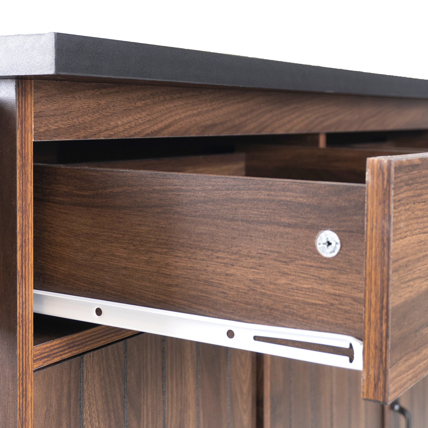 Walnut Brown Rolling Kitchen Island with Drop Leaf, Trash Can Storage, Spice & Towel Racks, and Adjustable Shelves