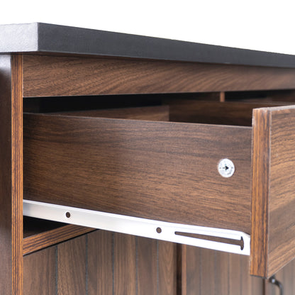 Walnut Brown Rolling Kitchen Island with Drop Leaf, Trash Can Storage, Spice & Towel Racks, and Adjustable Shelves