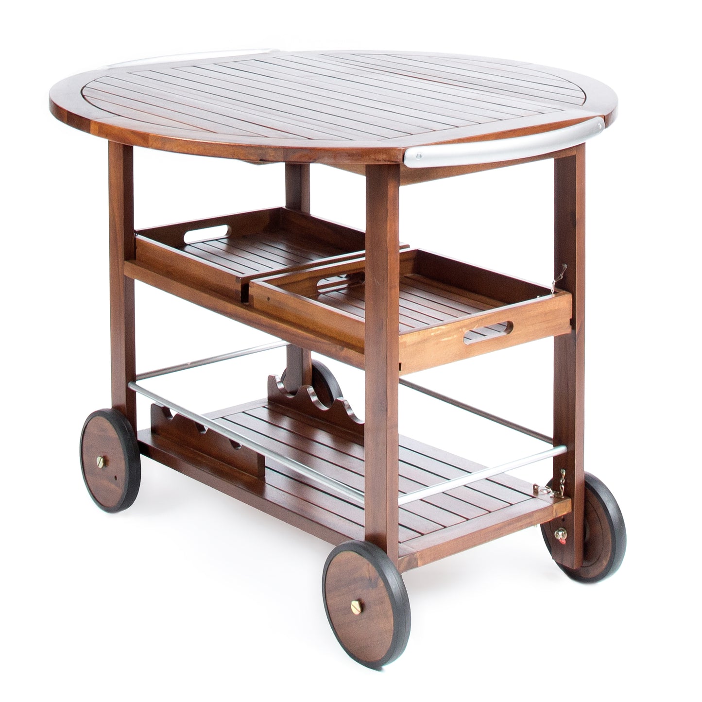 Tillary Drop Leaf Outdoor Bar Cart With Wine Rack Oak Finish