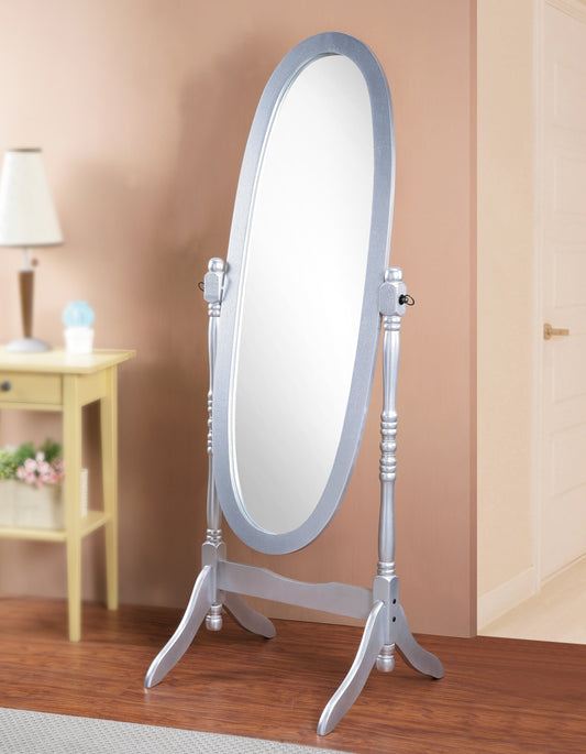 Antique-Style Silver Wood Cheval Mirror with Tilt Function