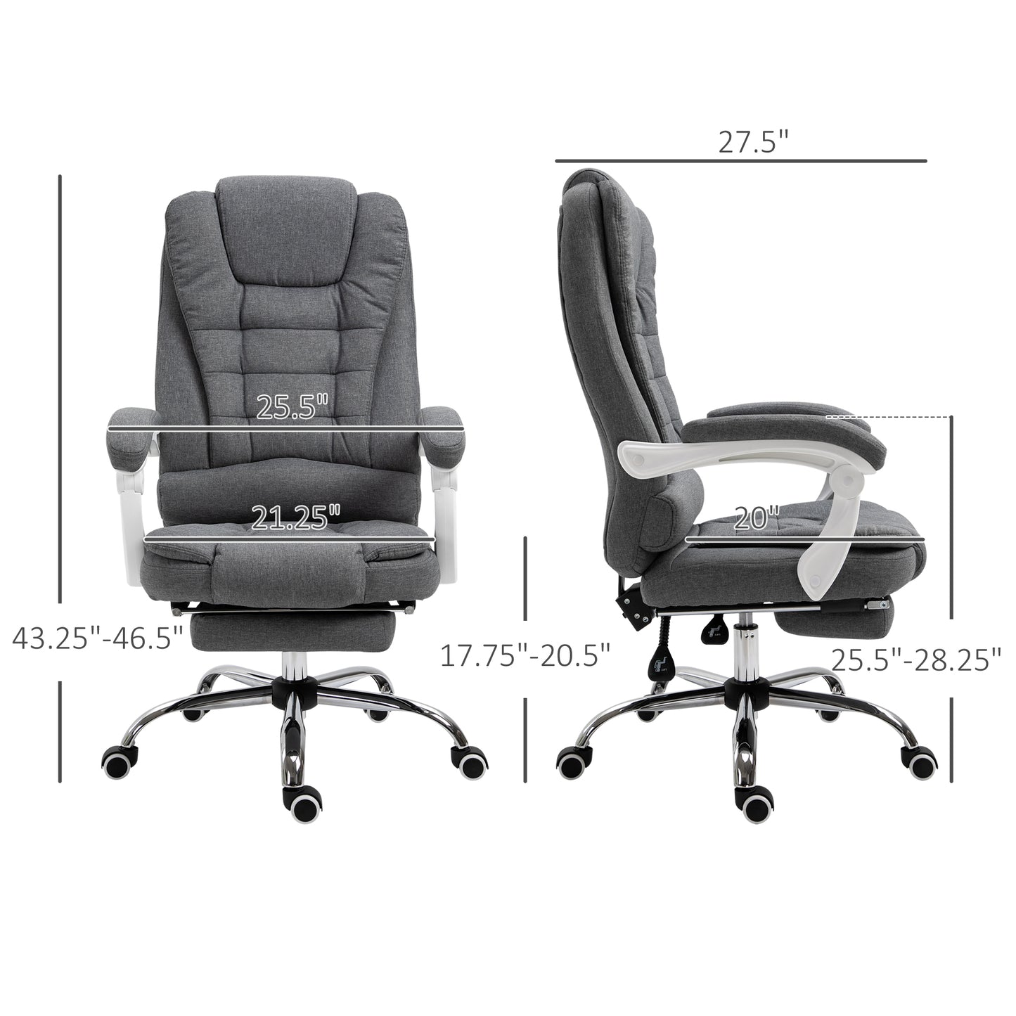 Vinsetto Ergonomic Reclining Office Chair with Adjustable Footrest and Linen Fabric