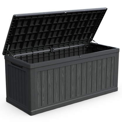 260 Gallon Deck Box For Patio Cushions And Tools Sports Equipment Waterproof Resin Lockable Black