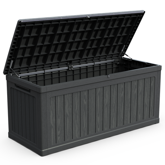 260 Gallon Deck Box For Patio Cushions And Tools Sports Equipment Waterproof Resin Lockable Black