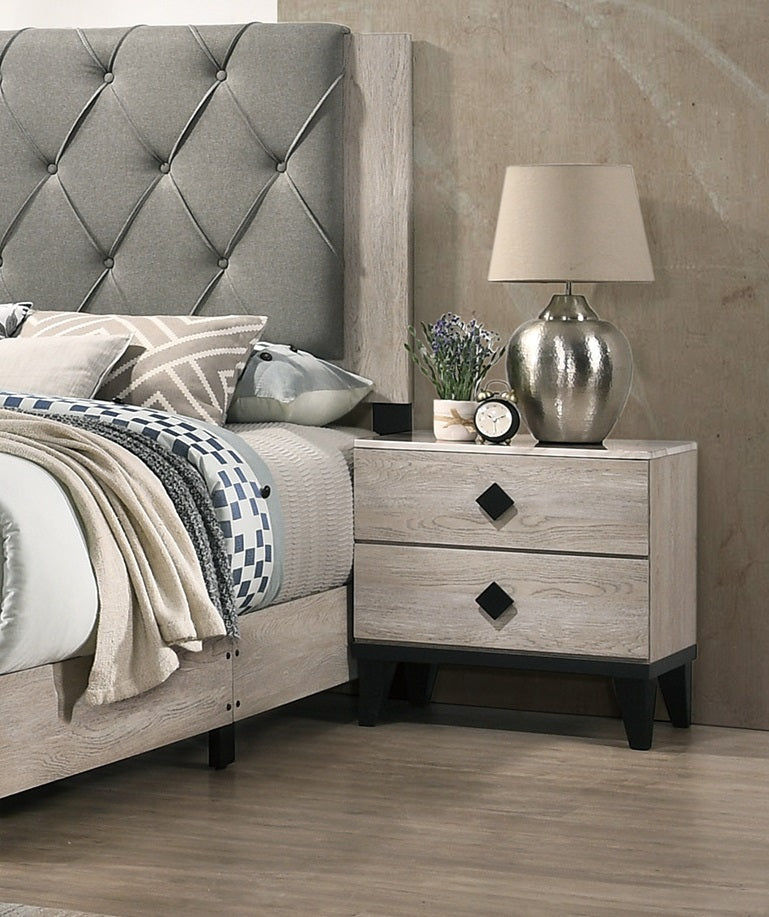 Contemporary Cream Nightstand with Drawers - Modern Bedside Table in Plywood