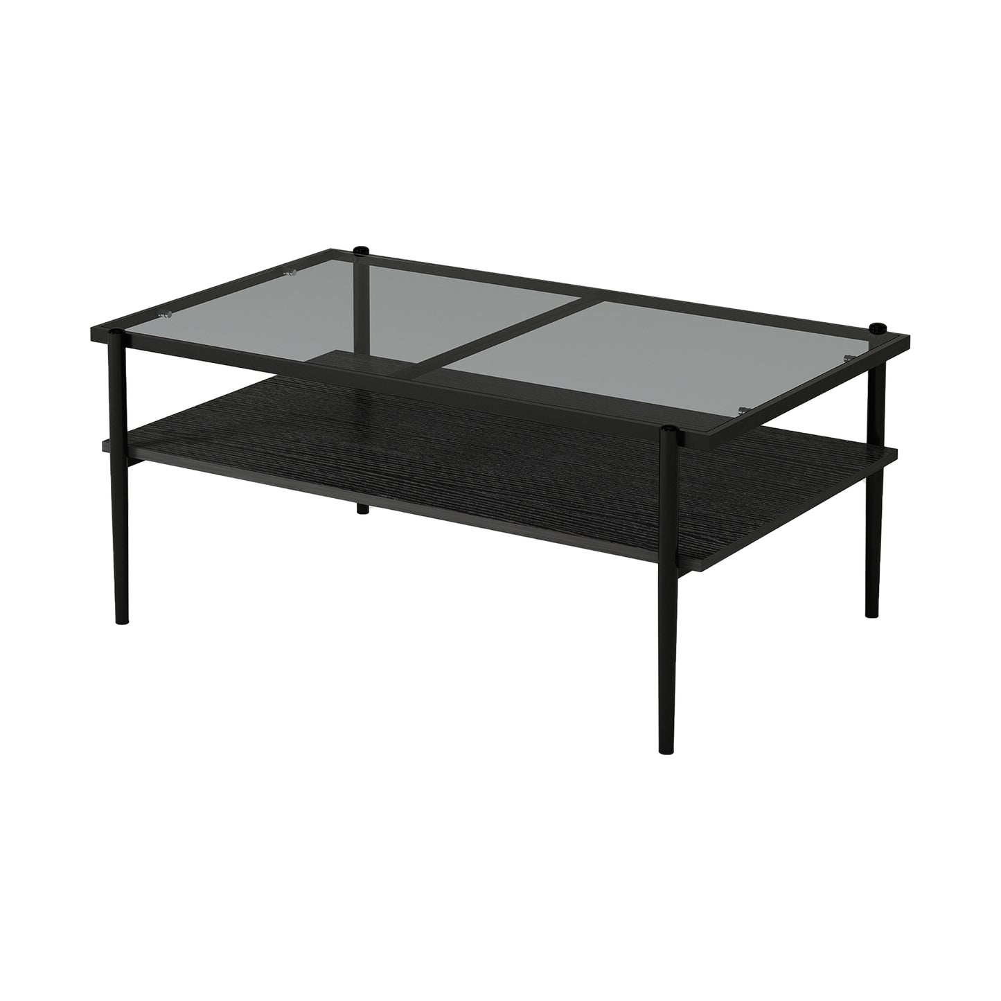 Rectangular Modern Coffee Table with Tempered Glass Top and MDF Base, Iron Legs, Easy Assembly Gray