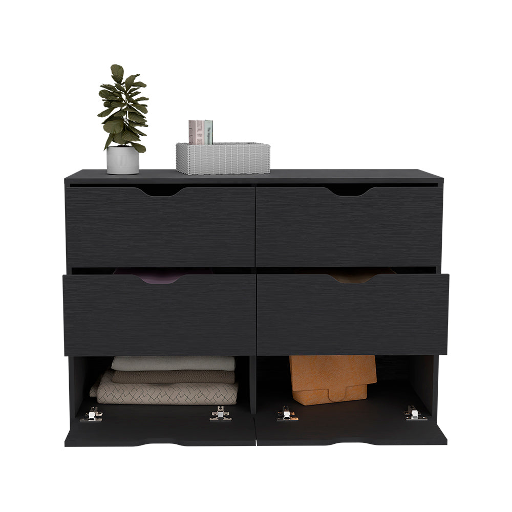 Black Wengue Finish Dresser Curio with Four Drawers and Display Space
